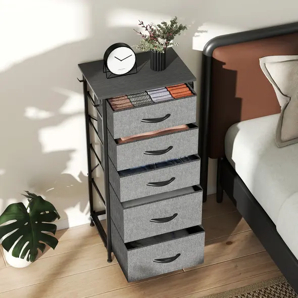 HOMCOM Chest of Five Fabric Drawers - Charcoal Grey - 8