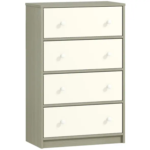 HOMCOM Chest of Drawers, Dresser with 4 Fabric Drawers - White and Grey - 1