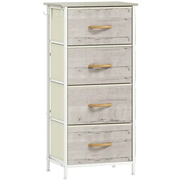 HOMCOM Chest of Four Fabric Drawers - Natural Wood Finish - 1