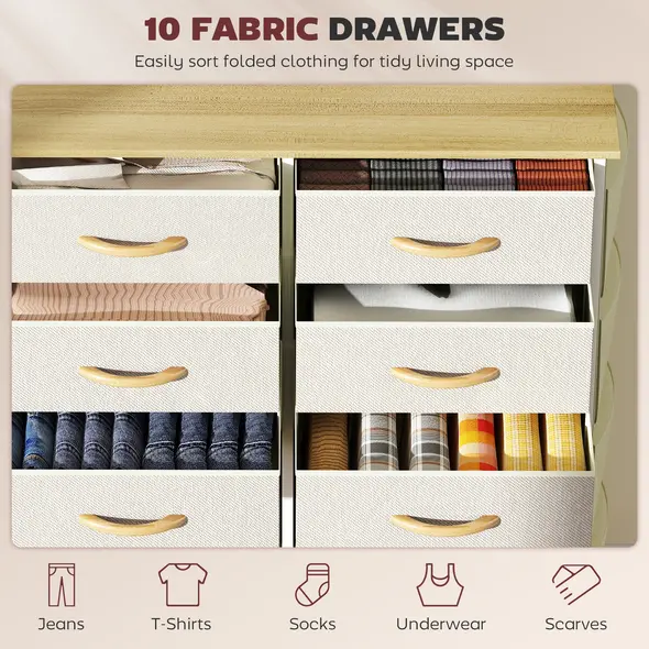 HOMCOM Chest of Ten Fabric Drawers - Beige - 4