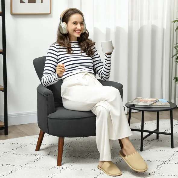 HOMCOM Corduroy Retro Accent Chair - Black - 2