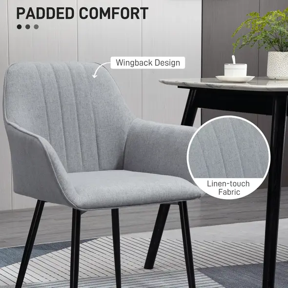HOMCOM Dining Chairs Set of 4, Upholstered Linen Fabric Kitchen Chairs with Metal Legs for Living Room Dining Room, Light Grey - 5