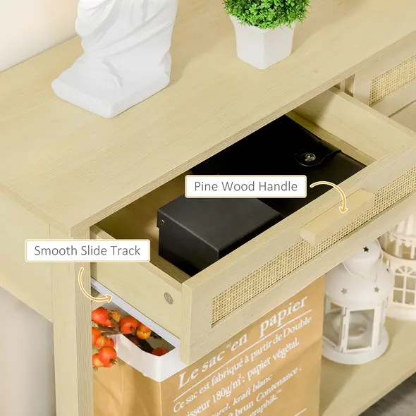 HOMCOM Console Sofa Table Hallway Side Desk with Storage Shelf Drawer for Entryway Living Room Bedroom Natural - 7