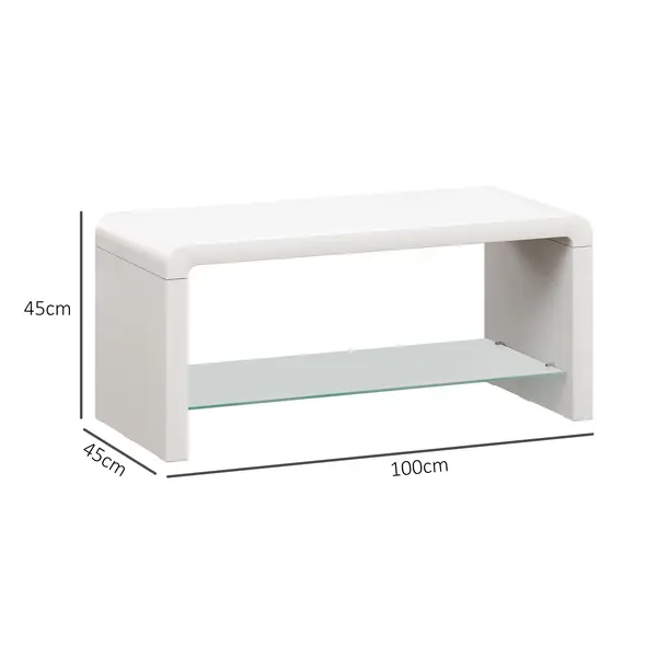 HOMCOM Curved Two-Tier Coffee Table - High Gloss White - 3
