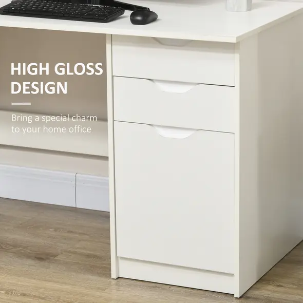 HOMCOM Computer Desk with Drawers, High Gloss Home Office Desk with Storage Cabinet, Study Workstation, 120 x 60cm, White - 4