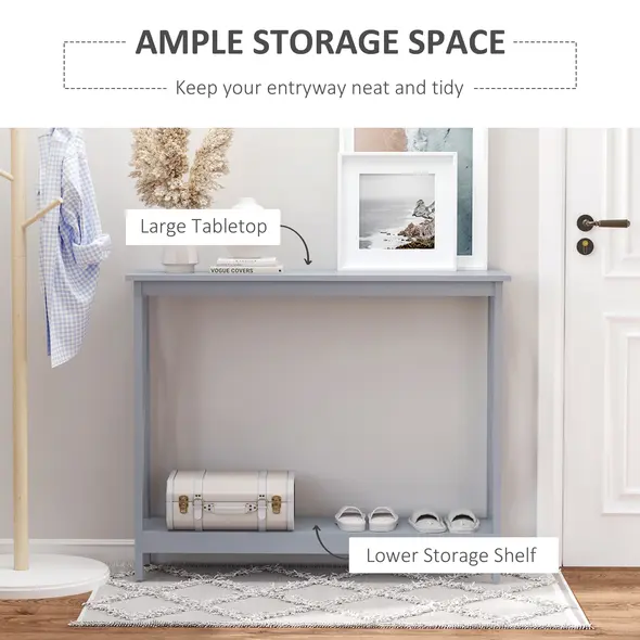 HOMCOM Console Table Hallway Desk w/Storage Shelf, X Design for Living Room Entryway, Grey - 4