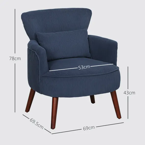 HOMCOM Corduroy Retro Accent Chair - Blue - 3