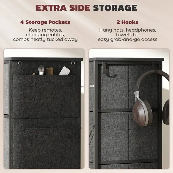 HOMCOM Chest of Eight Fabric Drawers - Charcoal Grey - 5