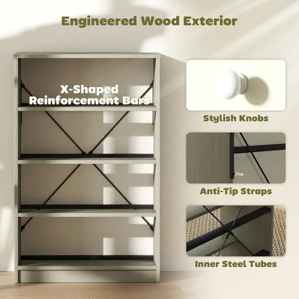 HOMCOM Chest of Drawers, Dresser with 4 Fabric Drawers - White and Grey - 6