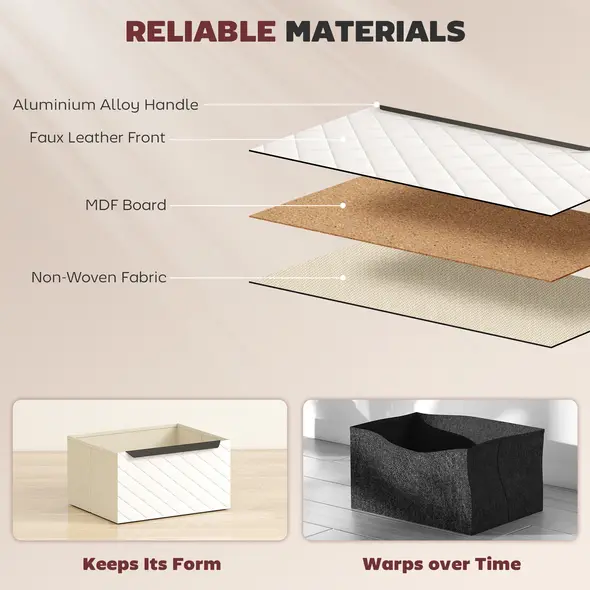 HOMCOM Chest of Drawers, Dresser with 2 Fabric Drawers and Aluminium Handles - White - 5