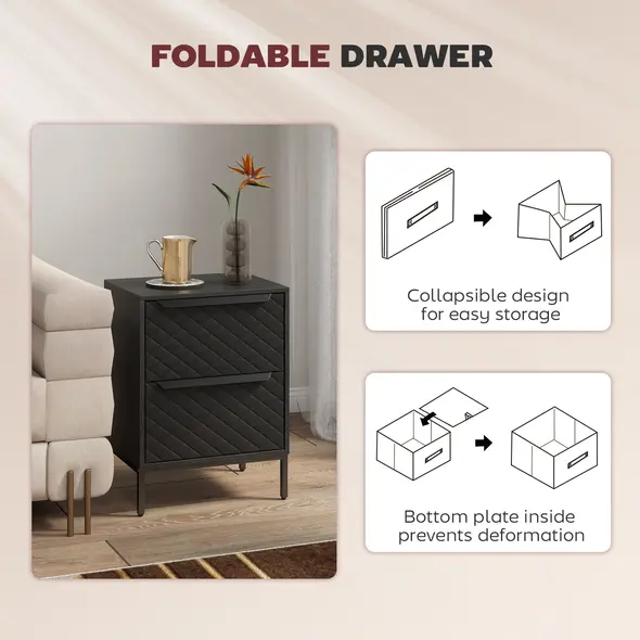 HOMCOM Chest of Drawers, Dresser with 2 Fabric Drawers and Aluminium Handles - Black - 6