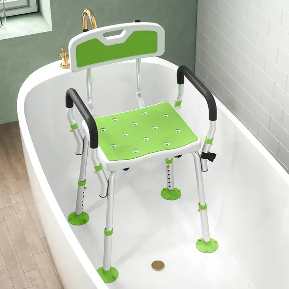 HOMCOM EVA Padded Shower Chair for the Elderly and Disabled, Height Adjustable Shower Stool with Back and Arms, 4 Suction Foot Pads, Green - 9