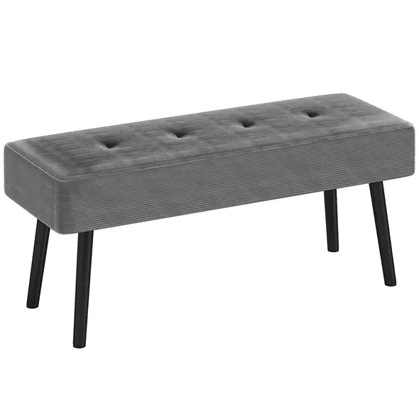 HOMCOM End of Bed Bench, Corduroy Bedroom Bench with Thick Padding and Steel Legs, Tufted Window Seat for Entryway, Living Room, Grey - 1