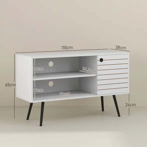 HOMCOM Duo Storage TV Unit, with Striped Door - White - 3