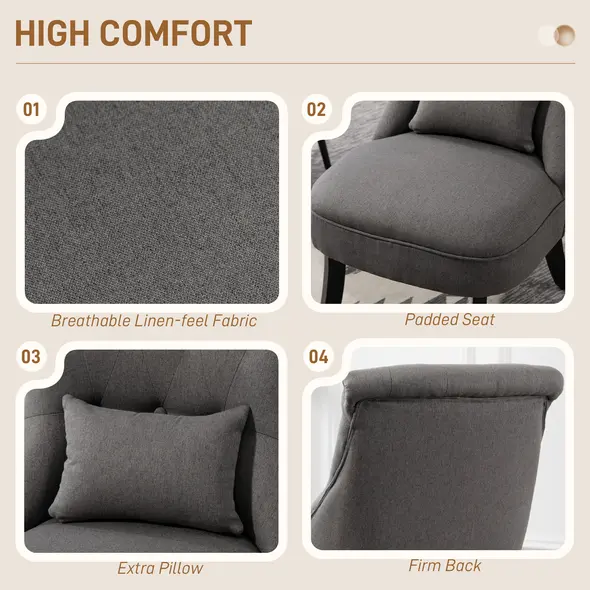 HOMCOM Fabric Single Sofa Dining Chair Tub Chair Upholstered W/ Pillow Solid Wood Leg Home Living Room Furniture Charcoal Grey - 4