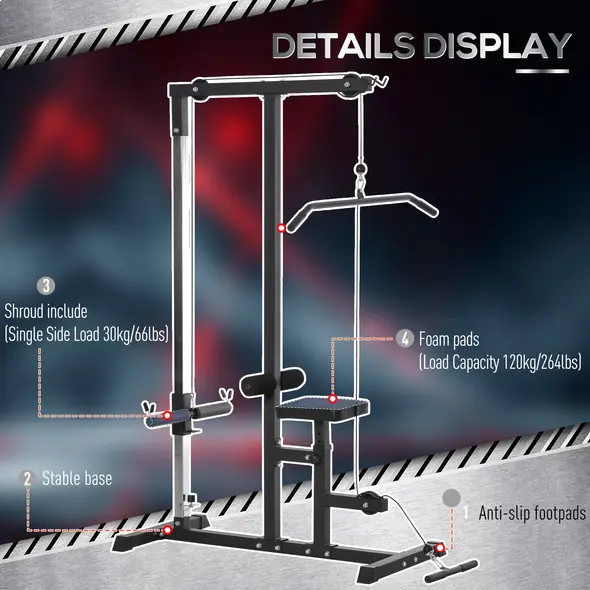 HOMCOM Exercise Pulley Machine Power Tower with Adjustable Seat Cable Positions - 6