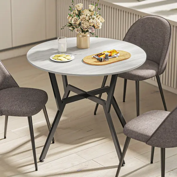 HOMCOM Dining Table, Round Kitchen Table with Black Legs, Anti-slip Foot Pads for Living Room, Dining Room 90 x 76 cm, Grey - 8