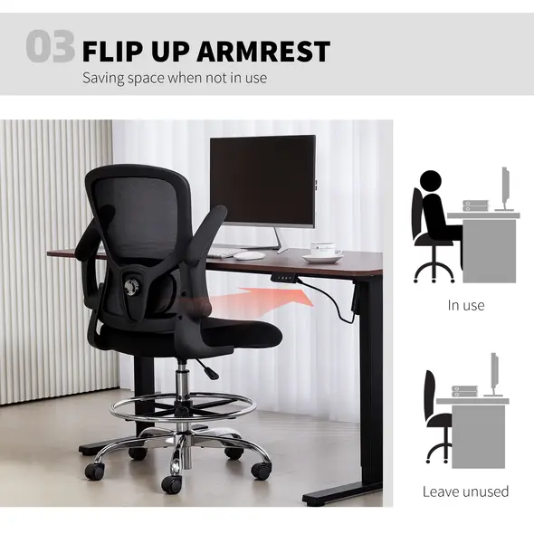 HOMCOM Draughtsman Chair, with Adjustable Lumbar - Black - 6