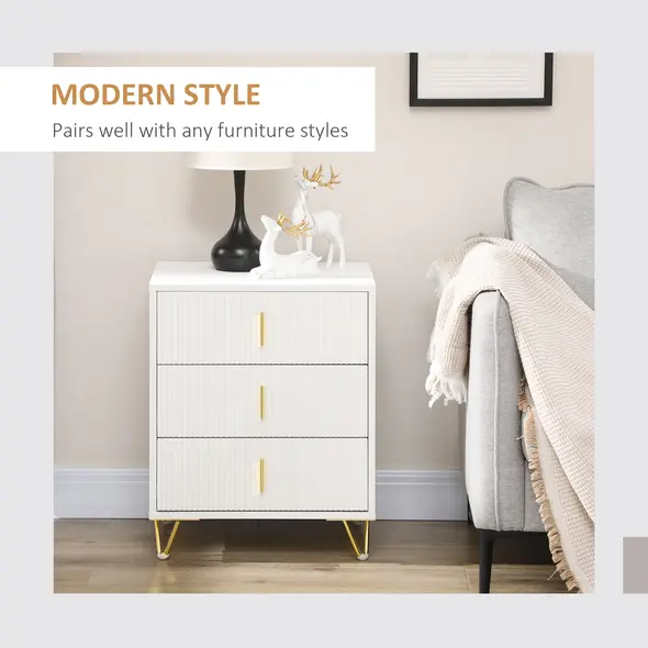 HOMCOM Elegant Chest of Three Drawers - White/Gold-Tone - 4