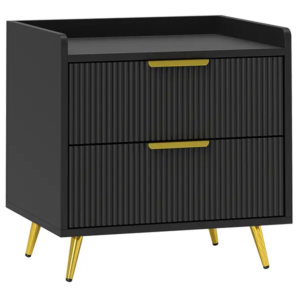HOMCOM Elegant Two-Drawer Bedside Table - Black - 1