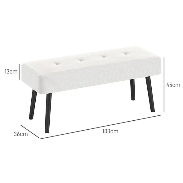 HOMCOM End of Bed Bench, Corduroy Bedroom Bench with Thick Padding and Steel Legs, Tufted Window Seat for Entryway, Living Room, Cream White - 3