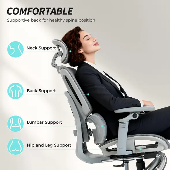 HOMCOM Ergonomic Office Chair, High Back Mesh Desk Chair, Grey - 4