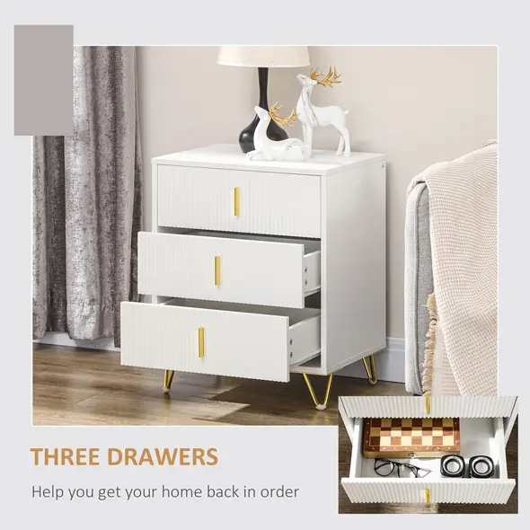 HOMCOM Elegant Chest of Three Drawers - White/Gold-Tone - 5