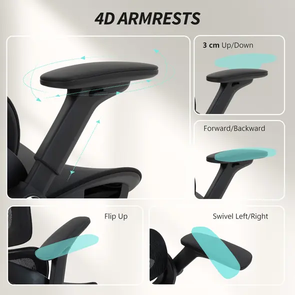 HOMCOM Ergonomic Office Chair, High Back Mesh Desk Chair, Black - 7