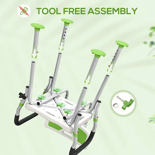 HOMCOM EVA Padded Shower Chair for the Elderly and Disabled, Height Adjustable Shower Stool with Back and Arms, 4 Suction Foot Pads, Green - 6