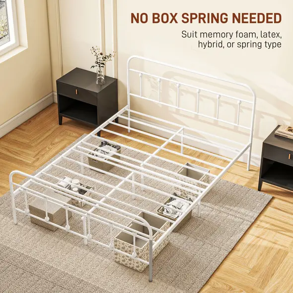 HOMCOM Double Minimalistic Metal Bed Frame - White - 6