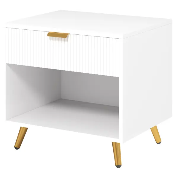 HOMCOM Elegant Bedside Table, with Drawer and Shelf - White/Gold Tone - 1