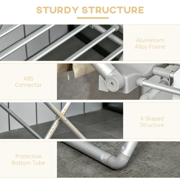 HOMCOM Electric Heated Clothes Dryer, Folding Energy-Efficient Indoor Airer with Extendable Wings, Laundry Drying Horse Rack, Silver - 7