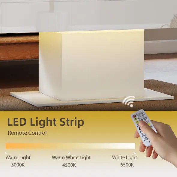 HOMCOM Extendable Coffee Table with LED Lights and Storage - High Gloss White - 6