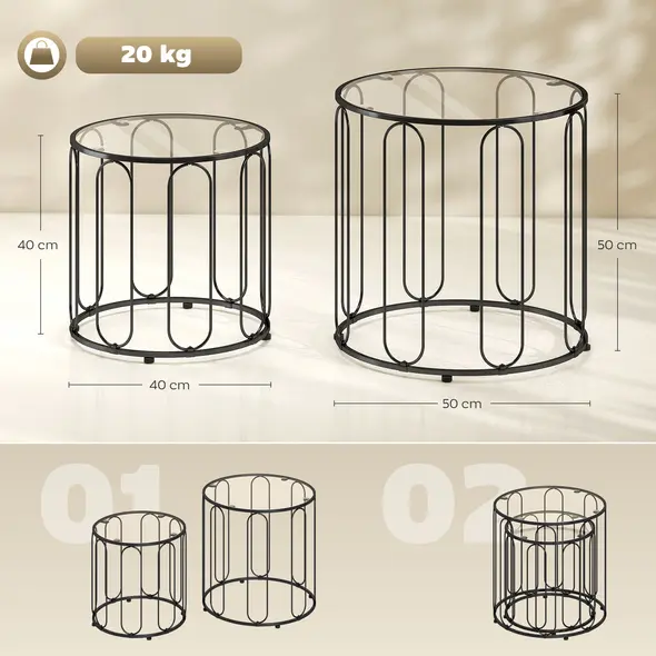 HOMCOM Elliptical Cut-Out Nesting Tables - Black - 3