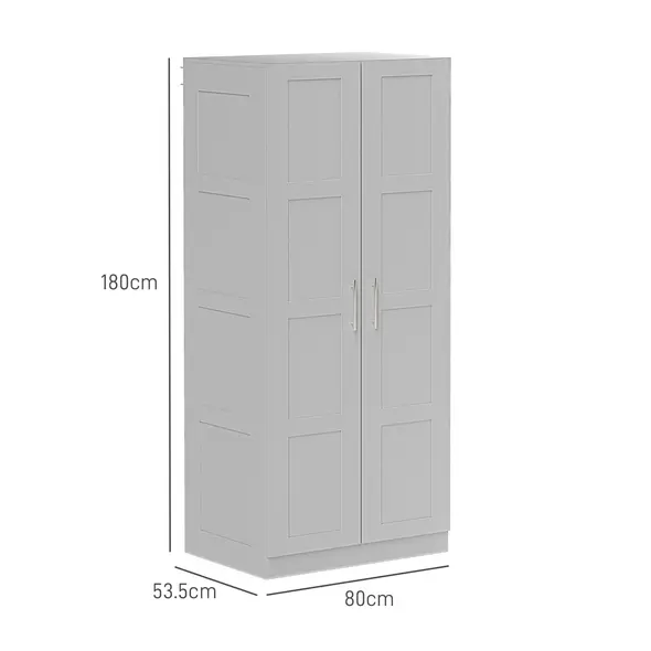 HOMCOM Double Paneled Door Wardrobe, with Shelves - Grey - 3