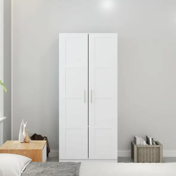 HOMCOM Double Paneled Door Wardrobe, with Shelves - White - 7