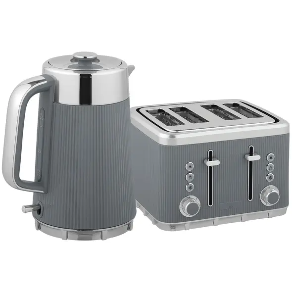 HOMCOM Electric Stainless Steel Kettle and Toaster Set, 3000W 1.7L UK Strix Thermostat Fast Boil Kettle w/ Limescale Filter, Cool Touch Body, 4 Slice Toaster with 7 Browning Levels, Crumb Tray, Grey - 1