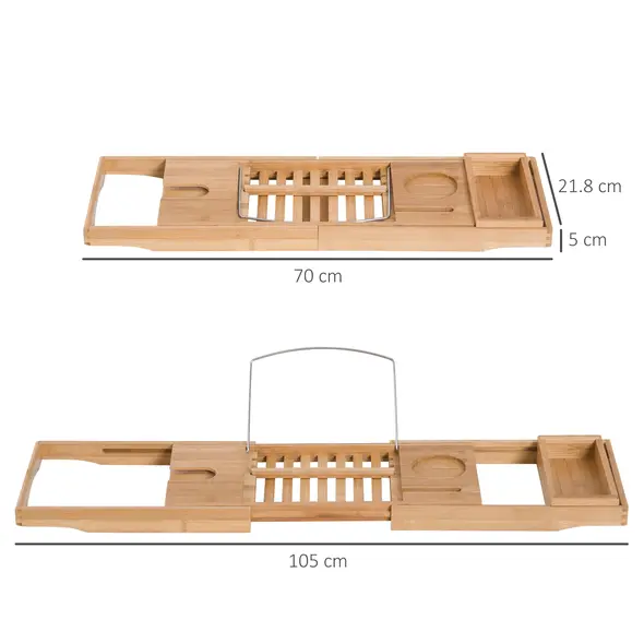 HOMCOM Extendable Bamboo Bathtub Shelf Rack Bath Caddy Tray Bathroom Storage, Set of 2 - 3