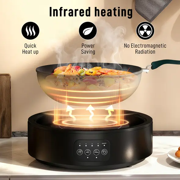 HOMCOM Electric Ceramic Hob with Grill Plate, Multifunctional 36cm Plug in Electric Hob with 4 Heat Levels for All Type Pot - 9