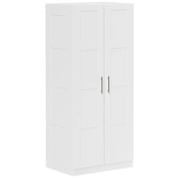 HOMCOM Double Paneled Door Wardrobe, with Shelves - White - 1