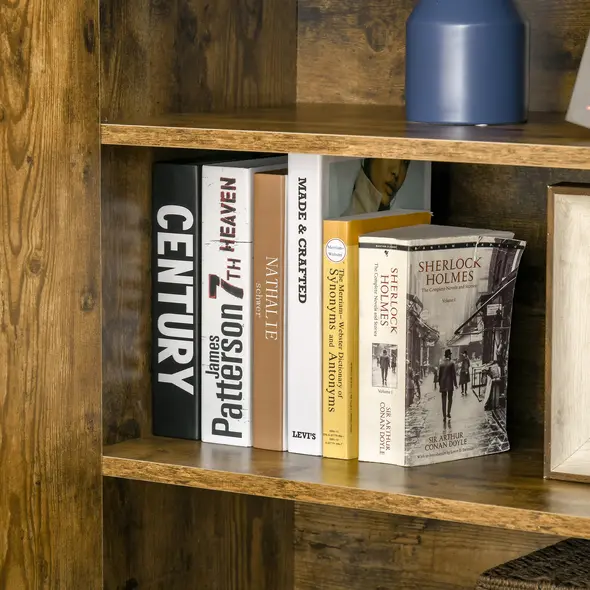 HOMCOM Farmhouse 4-Door Cabinet, Freestanding Tall Cupboard with Storage Shelves for Bedroom & Living Room, Rustic Wood Effect - 8