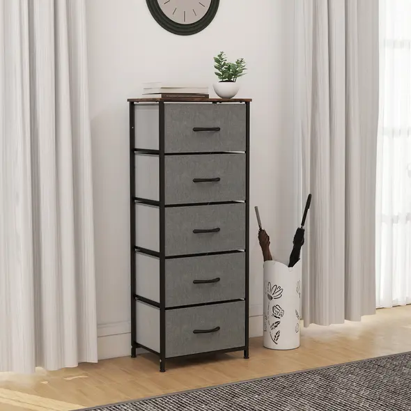 HOMCOM Fabric Chest of Drawers, Industrial Bedroom Dresser with 5 Fabric Drawers, Steel Frame and Wooden Top for Nursery, Living Room, Hallway, Rustic Brown and Grey - 8