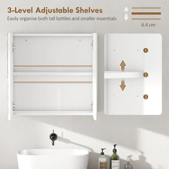 HOMCOM Double-Door Bathroom Mirror Cabinet - White - 5