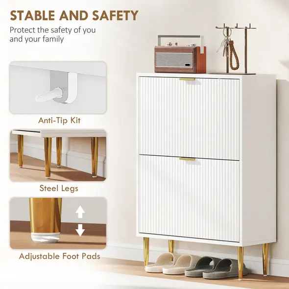 HOMCOM Elegant Two-Drawer Shoe Cabinet - White - 7