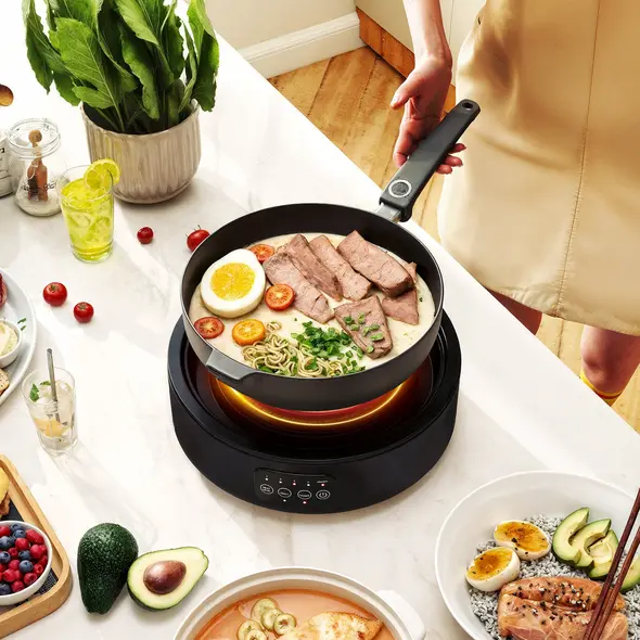 HOMCOM Electric Ceramic Hob with Grill Plate, Multifunctional 36cm Plug in Electric Hob with 4 Heat Levels for All Type Pot - 2