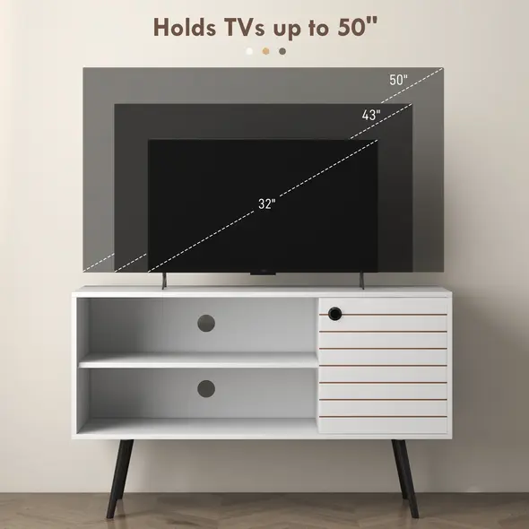 HOMCOM Duo Storage TV Unit, with Striped Door - White - 6