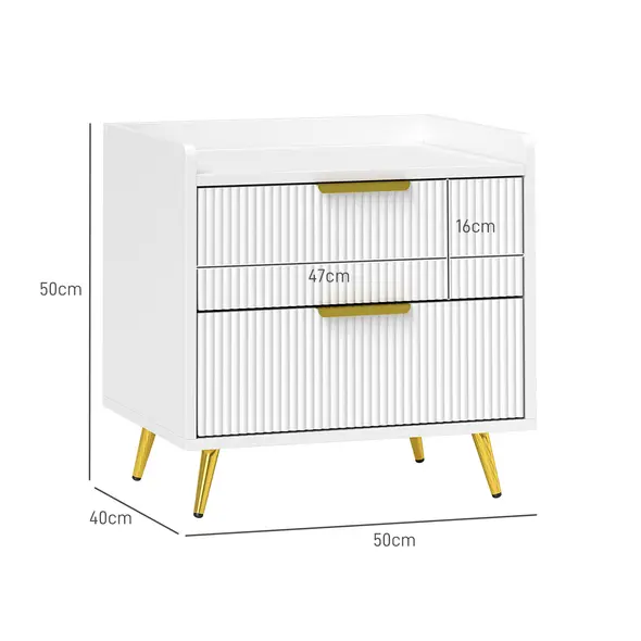 HOMCOM Elegant Two-Drawer Bedside Table Set of 2 - White - 3
