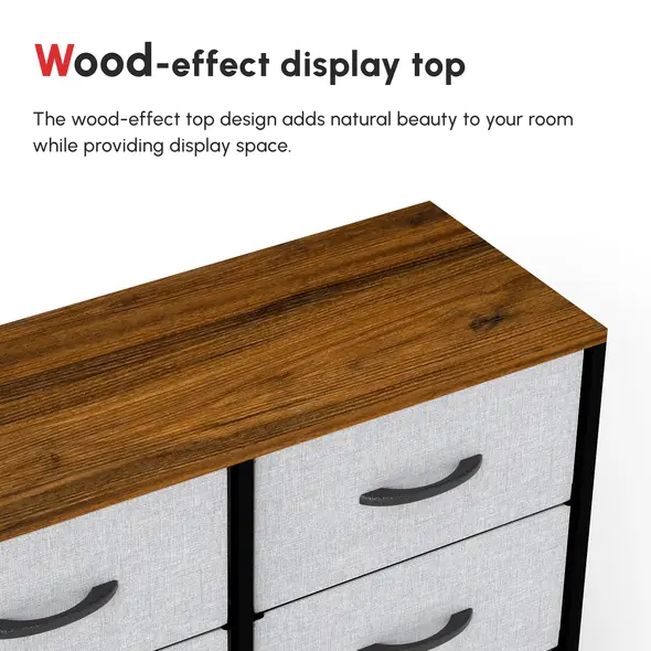 HOMCOM Fabric Chest of Drawers, Storage Drawers, Industrial Bedroom Dresser with 6 Fabric Drawers, Steel Frame and Wooden Top for Nursery, Living Room, Hallway, Grey - 4