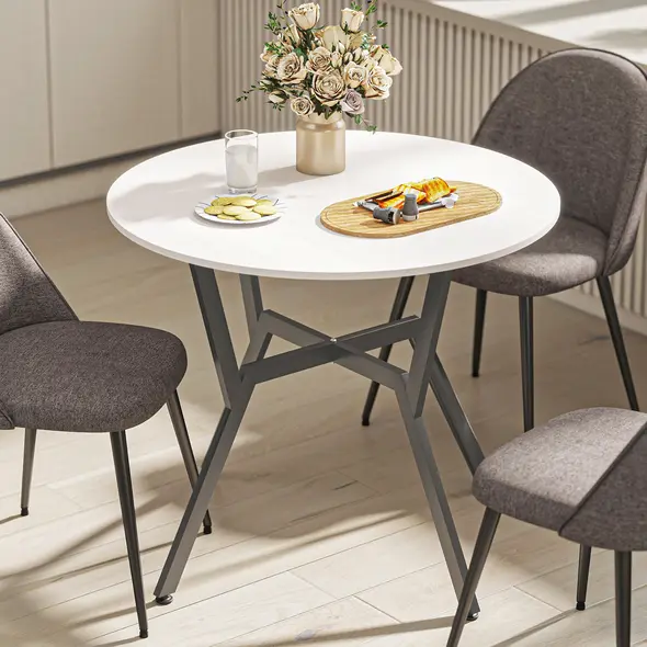 HOMCOM Dining Table, Round Kitchen Table with Black Legs for Living Room, Dining Room 90 x 76 cm, High Gloss White - 8