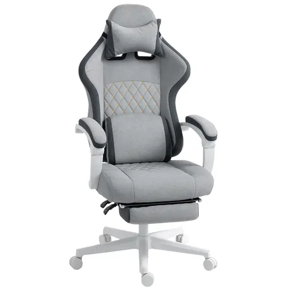 HOMCOM Ergonomic High Back Gaming Chair for Adults, Printed Velvet Computer Recliner Chair with Footrest, Lumbar Support, Adjustable Height and 360° Swivel Seat for Office or Gaming, Grey - 1